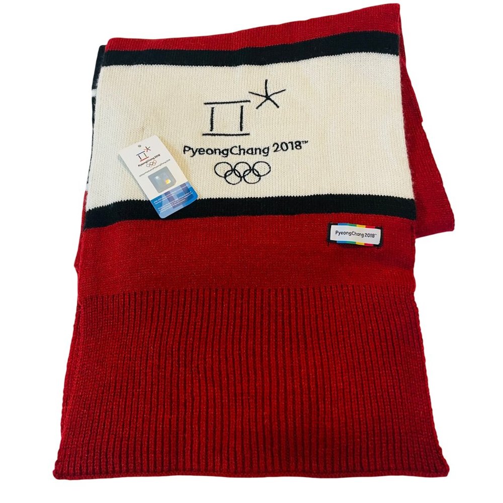 PyeongChang 2018 Official Red Olympic Winter Games Scarf Wordmark Jinyoung - Picture 1 of 12
